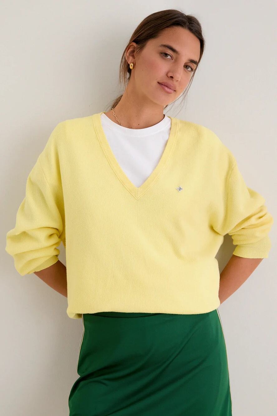 TUCKERNUCK TNUCK Butter Yellow Wilma V-Neck Sweater Small S